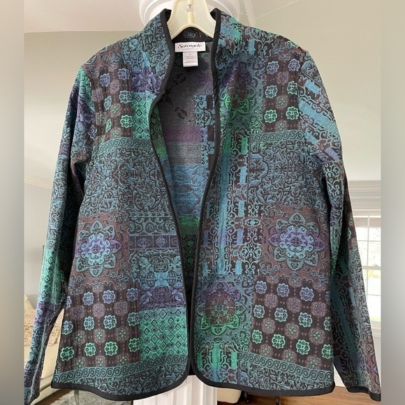 Serengeti . Women’s hippie Tapestry style blue and green Cadigan/ jacket size M - Picture 1 of 7